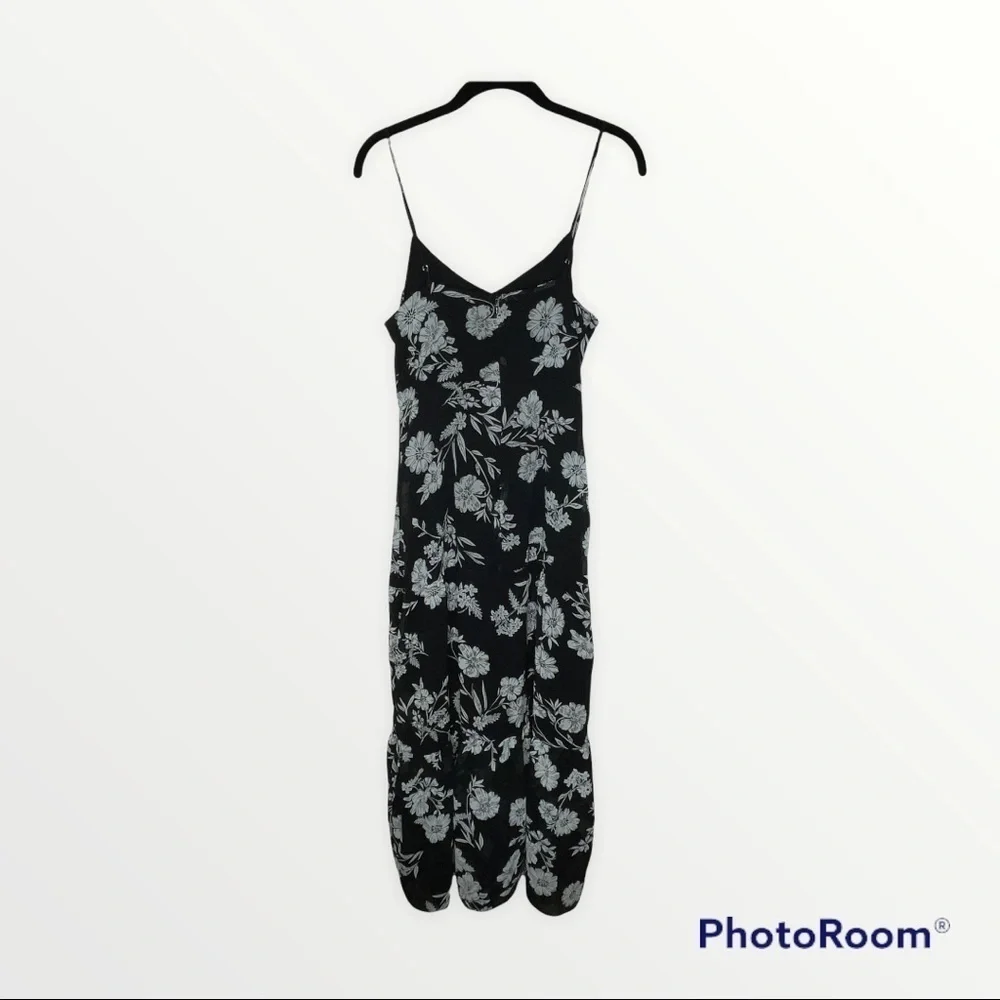 J Crew Black Sheer Floral Maxi Dress Tiered Spaghetti Strap Size 2